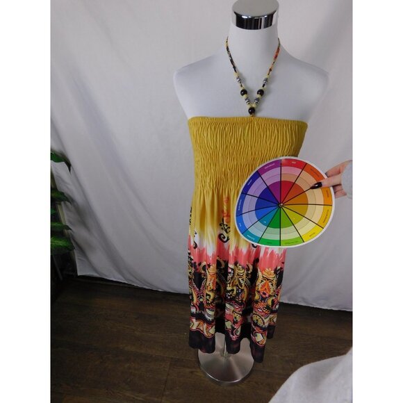 Jennifer Lauren Plus Yellow Pink Boho Strapless Maxi 2X Beaded Halter Excellent - Picture 9 of 11